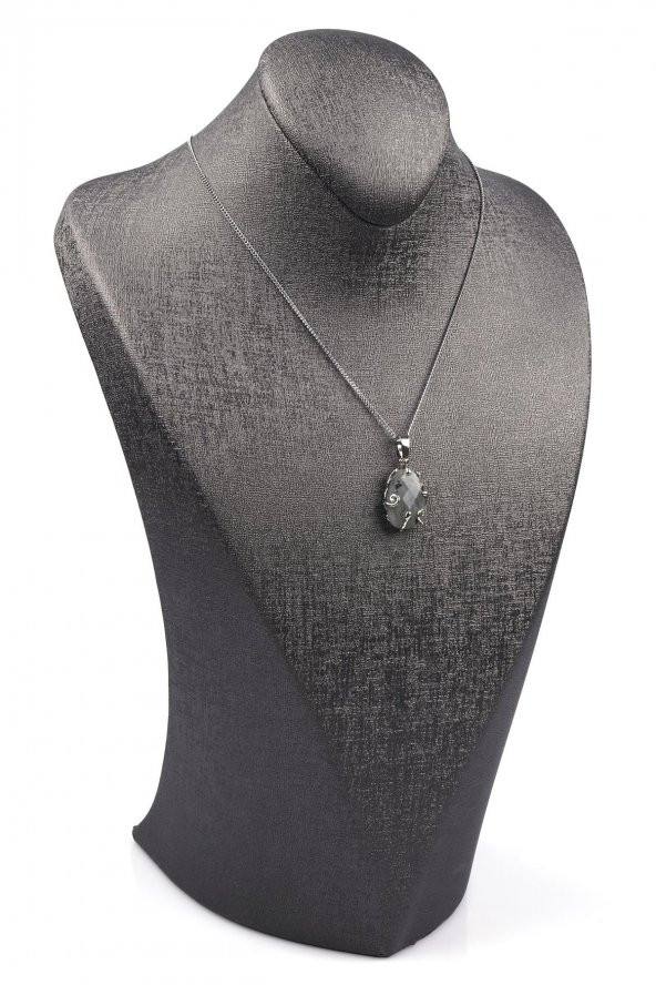 Labradorit Doğal Taş Gümüş Renkli Kolye - Resim 2