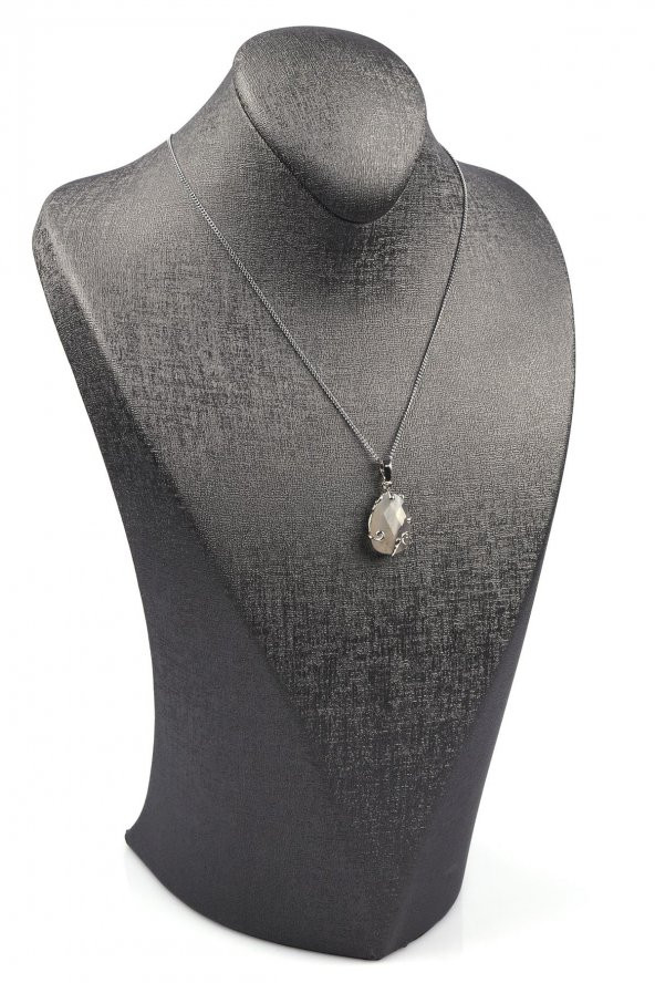 Akik Doğal Taş Gümüş Renkli Kolye - Resim 2