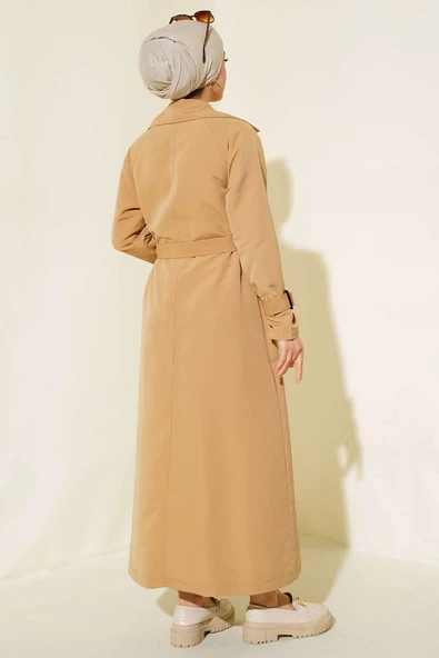 İçi Astarlı Kuşaklı Trençkot Camel - 3
