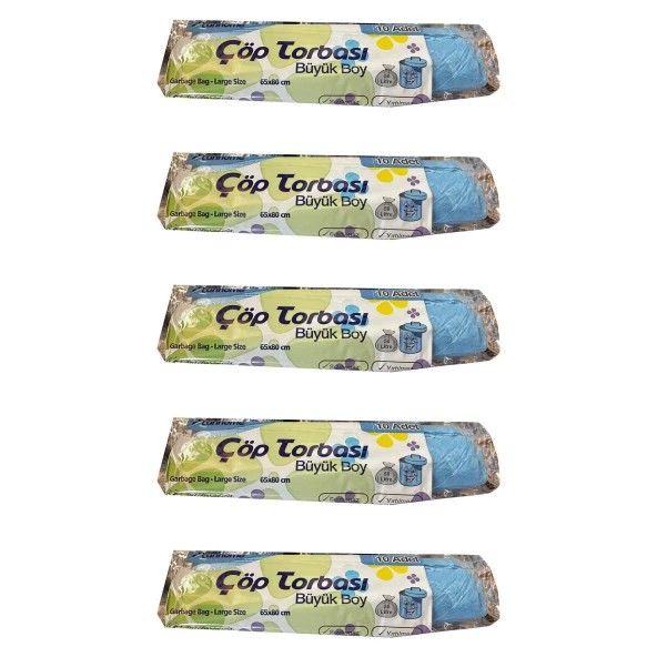Canhome Mavi Büyük Boy Battal 65x80 Cm. 30 Litre Çöp Torbası Poşeti - 10 Adetlik 5 Rulo