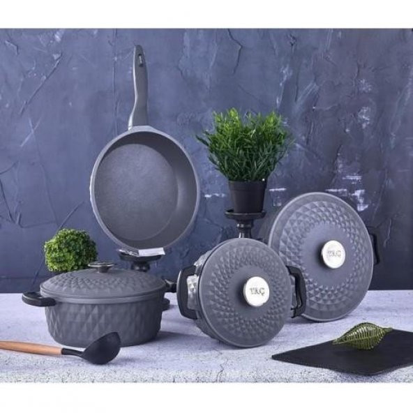 Taç Carabella Döküm Kapak 7 Parça Tencere Seti Gri TAC-3731 - 3