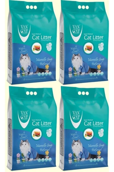 Vancat Marsilya Sabunlu İnce Taneli Kedi Kumu 10 Kg 4 Adet