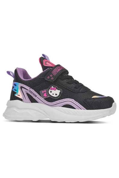 Günlük Kız Çocuk Sneaker Lastik Bağcıklı Işıklı Hologram Cırtlı Hafif Hello Kitty Ayakkabı 1907 - 3