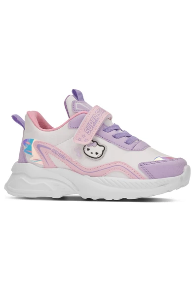 Günlük Kız Çocuk Sneaker Lastik Bağcıklı Işıklı Hologram Cırtlı Hafif Hello Kitty Ayakkabı 1907 - 2