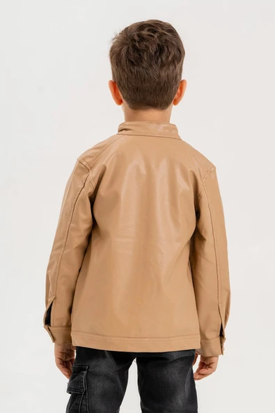 Erkek Çocuk Fermuarlı Astarlı Çıtçıtlı Kol Deri Ceket - 2