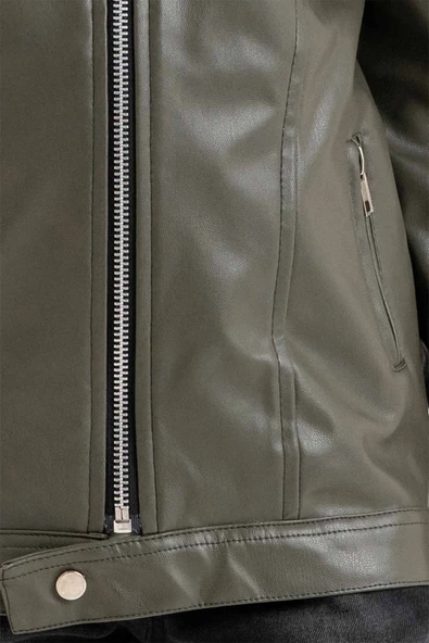 Erkek Çocuk Fermuarlı Astarlı Çıtçıtlı Kol Deri Ceket - 7