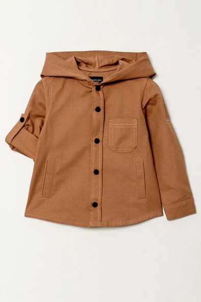 Kapüşonlu Cepli Katlanabilir Kol Erkek Çocuk Gömlek - Resim 10