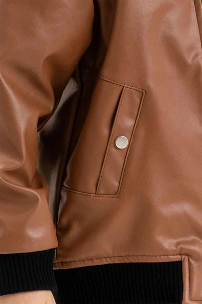 Fermuarlı Klasik Erkek Çocuk Deri Ceket - 9