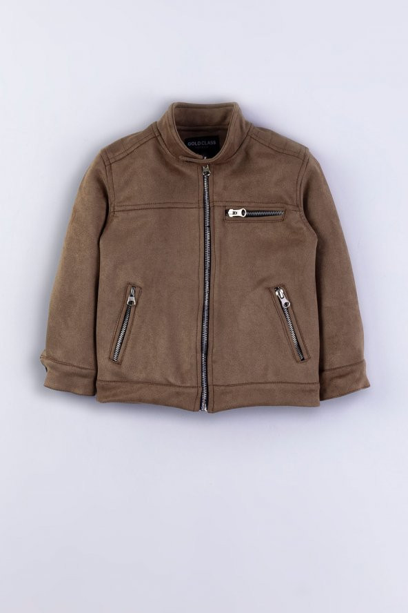 Cepli Fermuarlı Erkek Çocuk Süet Ceket