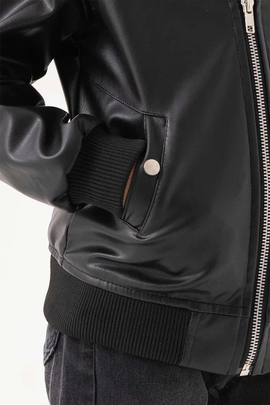 Fermuarlı Klasik Erkek Çocuk Deri Ceket - 2