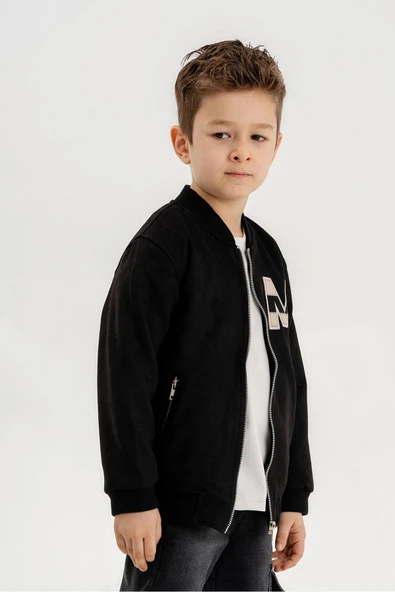 Deri Garnili Cepli Fermuarlı Erkek Çocuk Kolej Ceket - 9