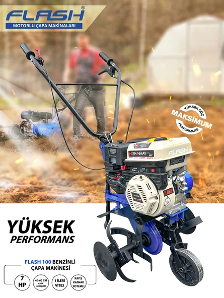 Flash 100 Benzinli Çapa Makinası 7 Hp SHINERAY Yeni Nesil Motor  1 İleri Vites 40-60 cm Çapa Genişl