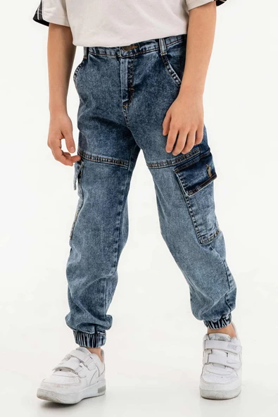 Çift Körüklü Cepli Lastikli Jogger Erkek Çocuk Pantolon - Resim 2