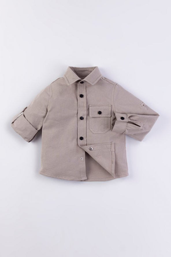 Cepli Katlanabilir Kol Erkek Çocuk Gömlek - 3