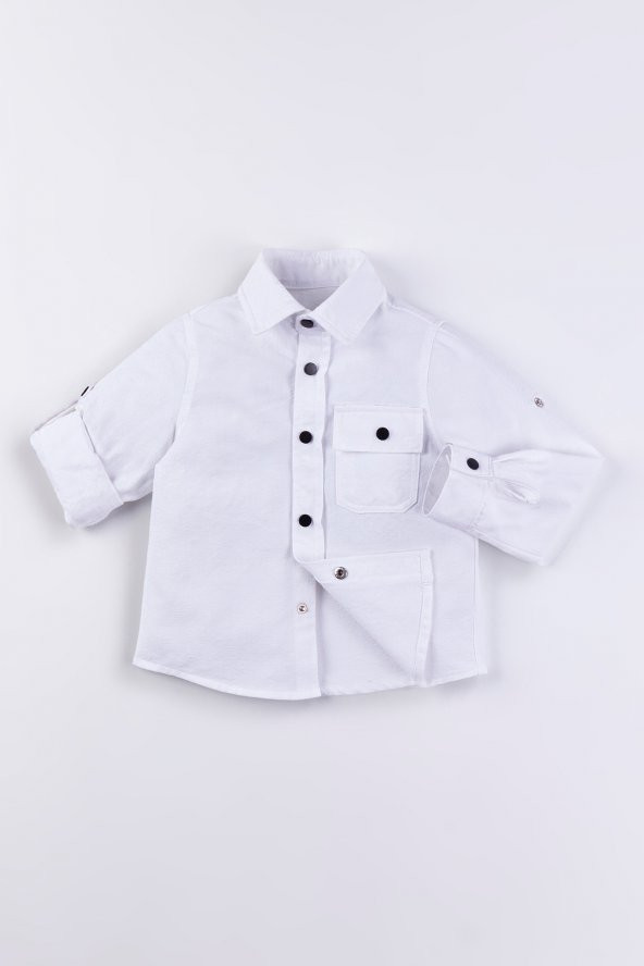 Cepli Katlanabilir Kol Erkek Çocuk Gömlek - 5