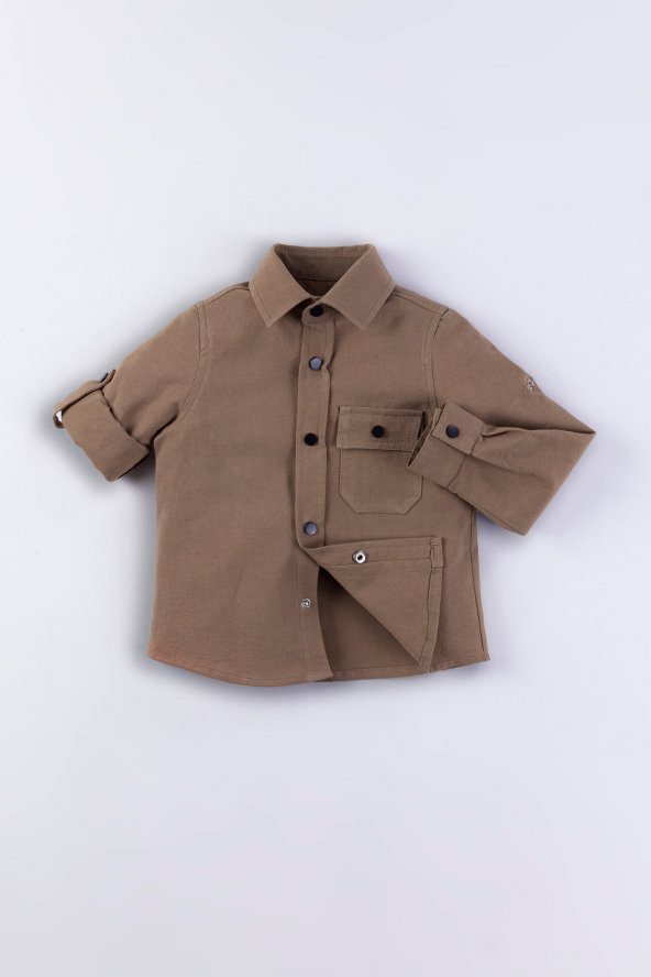 Cepli Katlanabilir Kol Erkek Çocuk Gömlek - 6