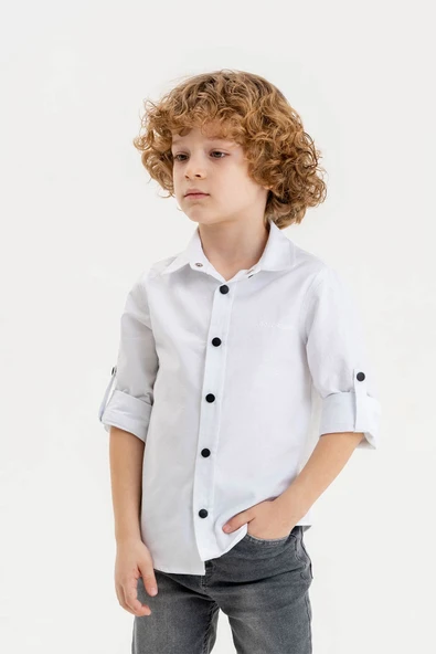 Katlanabilir Uzun Kol Basic Erkek Çocuk Gömlek - 10