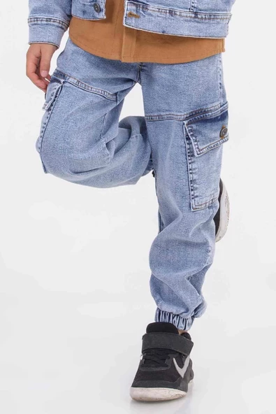Çift Körüklü Cepli Lastikli Jogger Erkek Çocuk Pantolon