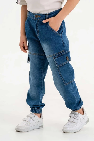 Çift Körüklü Cepli Lastikli Jogger Erkek Çocuk Pantolon - Resim 6