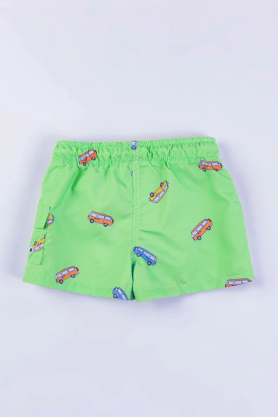 Erkek Çocuk Araba Desenli Yeşil Deniz Şortu ürün görseli 1