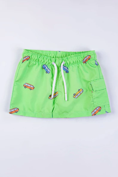 Erkek Çocuk Araba Desenli Yeşil Deniz Şortu - Resim 2