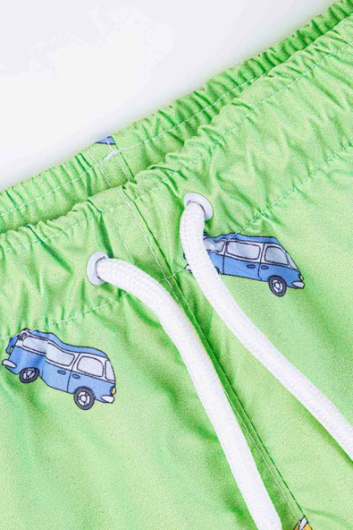 Erkek Çocuk Araba Desenli Yeşil Deniz Şortu - Resim 3