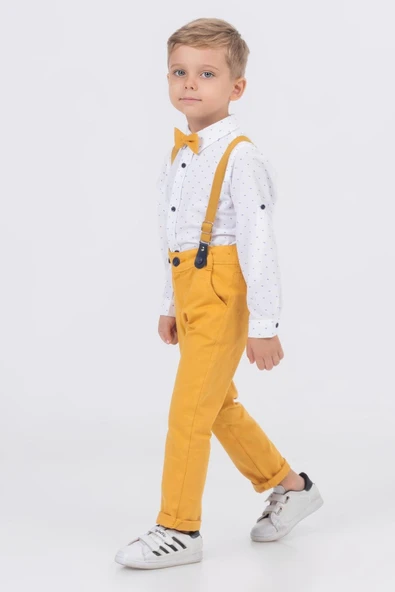 Yaprak Desenli Salopetli Gömlekli Erkek Çocuk Takım - 6
