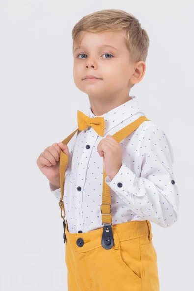 Yaprak Desenli Salopetli Gömlekli Erkek Çocuk Takım - 7