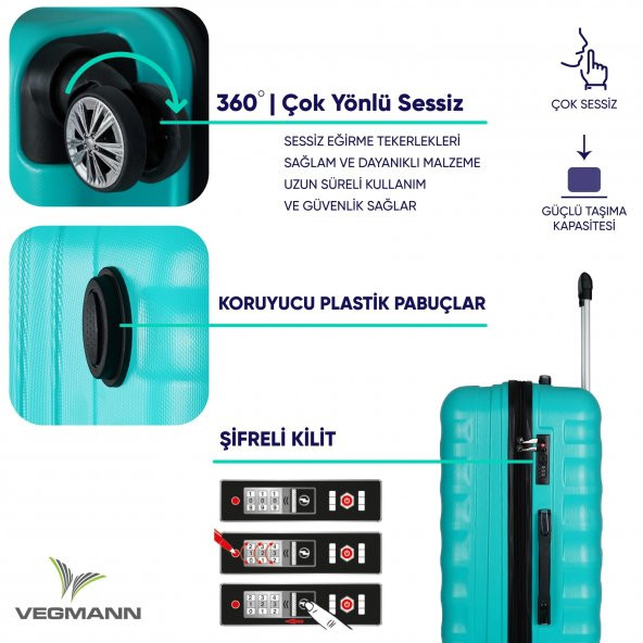 Vegmann Delphin Su Yeşili Büyük Boy Valiz - 4