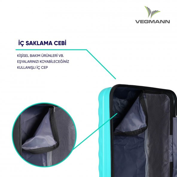 Vegmann Delphin Su Yeşili Büyük Boy Valiz - 6