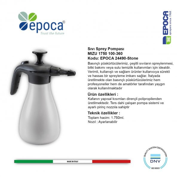 Epoca MIZU 1750 Teracotta ve Stone Rengi Sivi Püskürtme Pompasi 1,75Lt. - 4