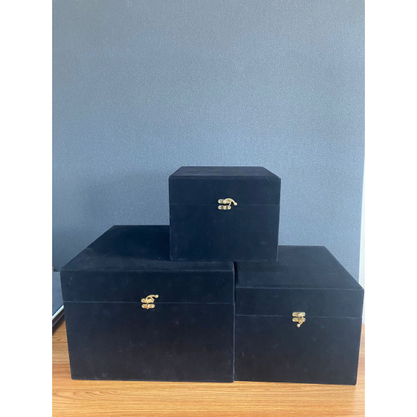 Kadife Kaplı Kaliteli Çeyiz Bohça Ahşap Kutusu 22x25,5x17cm - 3