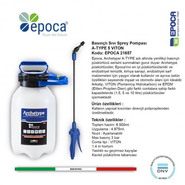 Epoca TYPE-A VITON Contali Püskürtme Pompasi 6,5Lt.- 1,4M.Hortumlu - 2