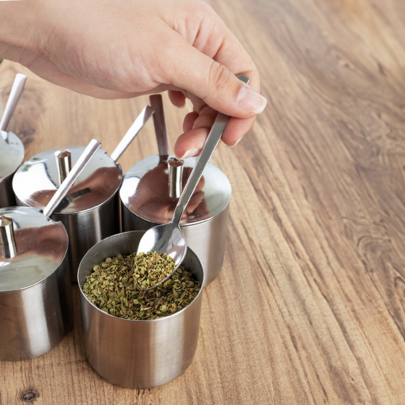 Porsima Elit 6 lı Paslanmaz Çelik Çay Kaşıklı Kapaklı Metal Şekerlik Masaüstü Baharatlık Takımı - 2