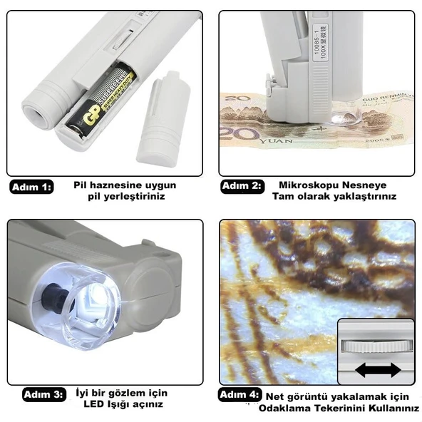 DailyTech 100X Mini Taşınabilir El Mikroskop Büyüteç LED lamba Işığı - 6
