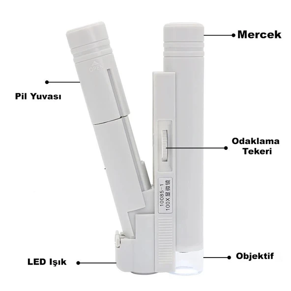 DailyTech 100X Mini Taşınabilir El Mikroskop Büyüteç LED lamba Işığı - 5
