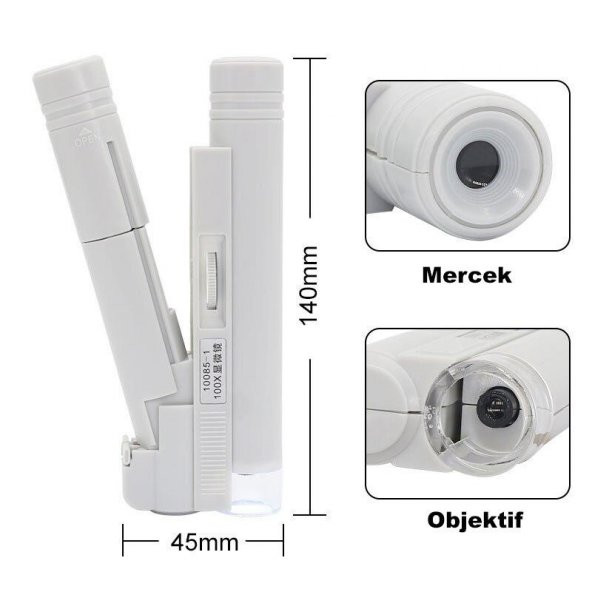 DailyTech 100X Mini Taşınabilir El Mikroskop Büyüteç LED lamba Işığı - 4