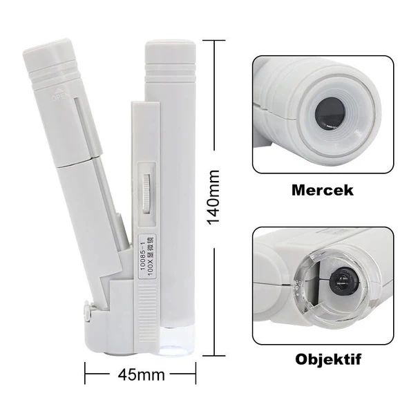 DailyTech 100X Mini Taşınabilir El Mikroskop Büyüteç LED lamba Işığı - 4