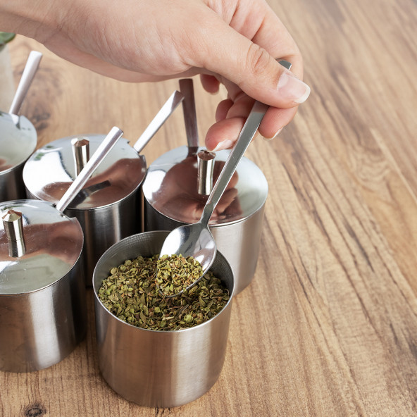 Porsima Elit 12 li Paslanmaz Çelik Çay Kaşıklı Kapaklı Metal Şekerlik Masaüstü Baharatlık Takımı - 2