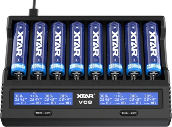 Xtar VC8 Taşınabilir Çoklu Li-ion 18650 Pil Şarj Cihazı Aleti 8li