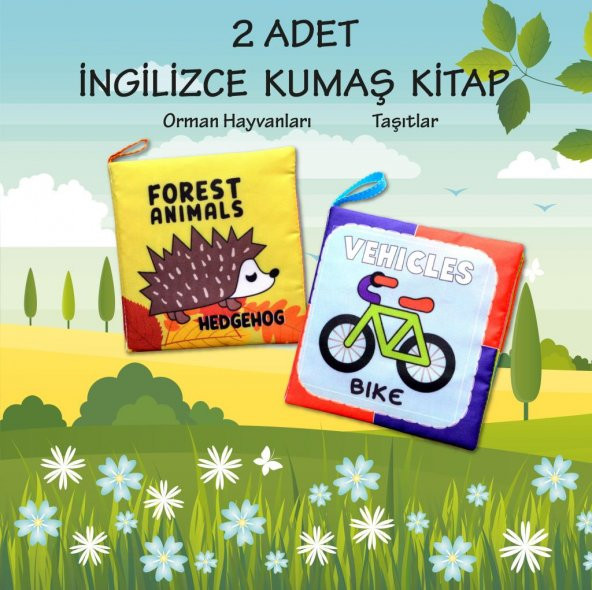 2 Kitapİngilizce Orman Hayvanları ve Taşıtlar Kumaş Sessiz Kitap E127 E132 - Bez Kitap - 2