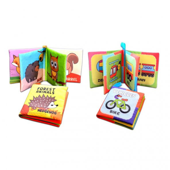 2 Kitapİngilizce Orman Hayvanları ve Taşıtlar Kumaş Sessiz Kitap E127 E132 - Bez Kitap - 3
