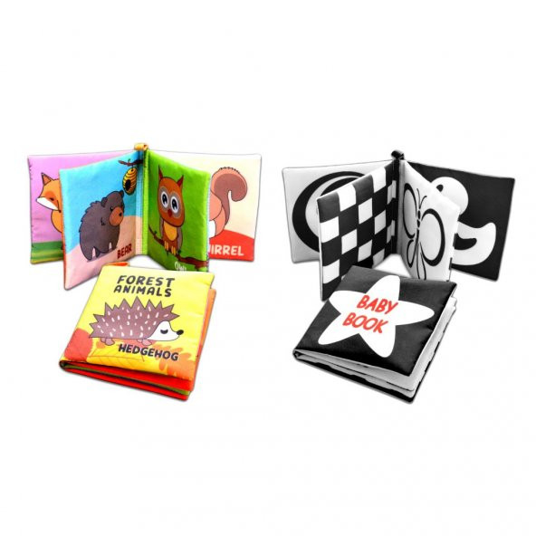 2 Kitapİngilizce Orman Hayvanları ve Siyah Beyaz Bebek Kumaş Sessiz Kitap E127 E136 - Bez Kitap - Resim 3