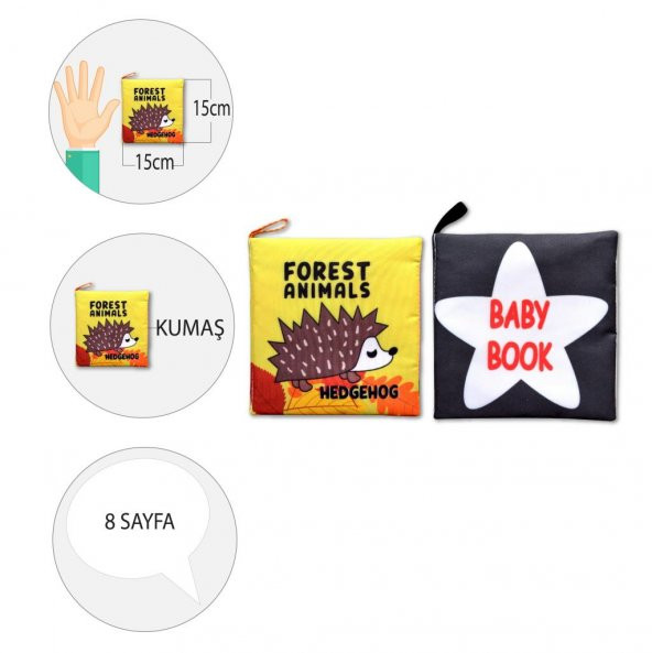 2 Kitapİngilizce Orman Hayvanları ve Siyah Beyaz Bebek Kumaş Sessiz Kitap E127 E136 - Bez Kitap - Resim 4