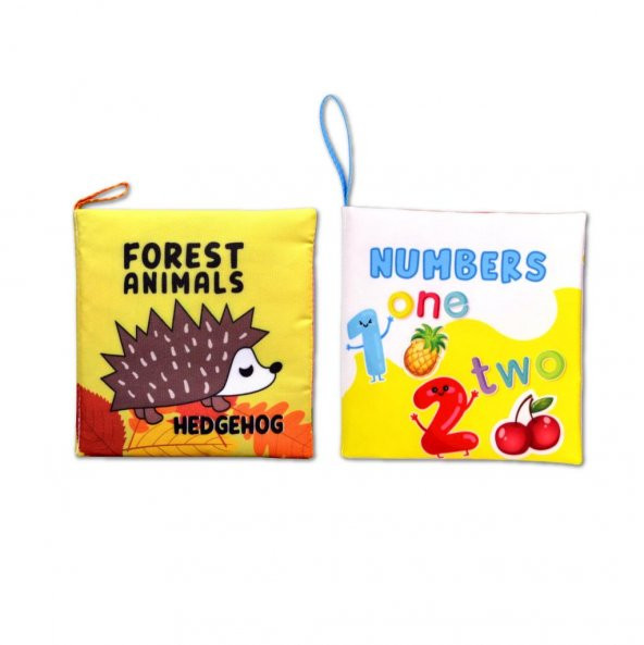 2 Kitapİngilizce Orman Hayvanları ve Rakamlar Kumaş Sessiz Kitap E127 E128 - Bez Kitap