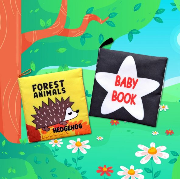 2 Kitapİngilizce Orman Hayvanları ve Siyah Beyaz Bebek Kumaş Sessiz Kitap E127 E136 - Bez Kitap - Resim 5