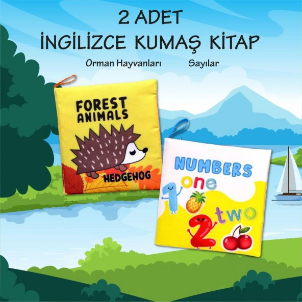 2 Kitapİngilizce Orman Hayvanları ve Rakamlar Kumaş Sessiz Kitap E127 E128 - Bez Kitap - 2