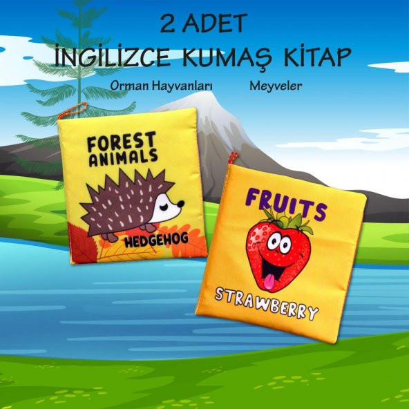 2 Kitapİngilizce Orman Hayvanları ve Meyveler Kumaş Sessiz Kitap E127 E126 - Bez Kitap - 2
