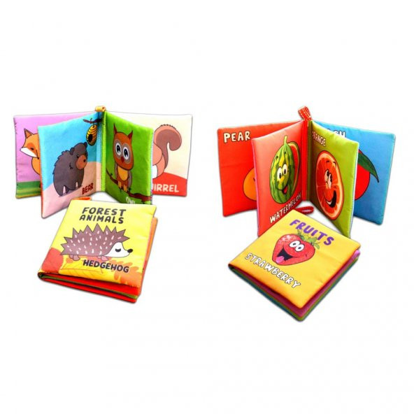 2 Kitapİngilizce Orman Hayvanları ve Meyveler Kumaş Sessiz Kitap E127 E126 - Bez Kitap - 3