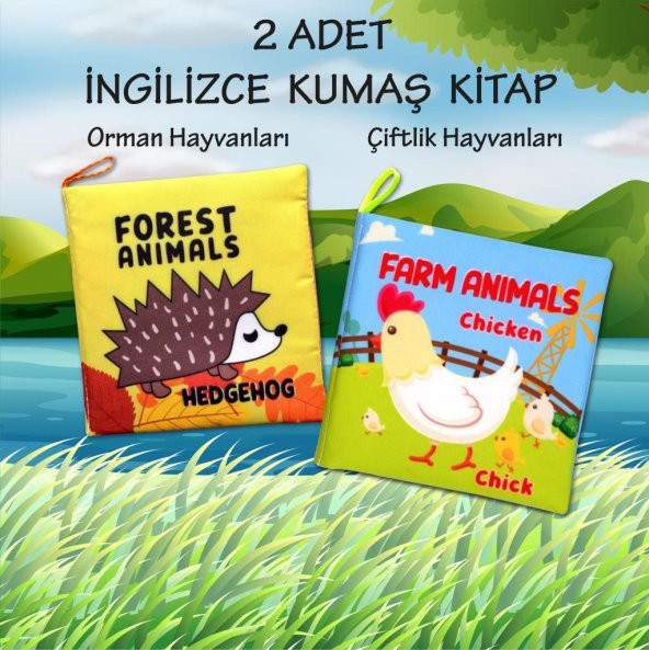 2 Kitapİngilizce Orman Hayvanları ve Çiftlik Hayvanları Kumaş Sessiz Kitap E127 E119 - Bez Kitap - 2